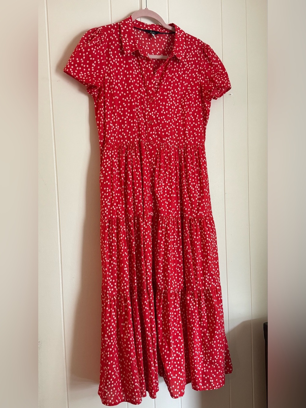 Joules Red Polka Dot Tiered Midi Dress | US Size 6